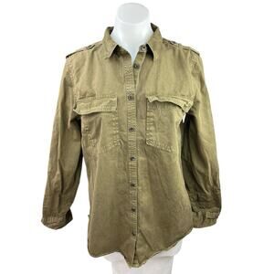 Banana Republic Olive Green Soft Wash Pocket Denim Jean Button Down Shirt Top S